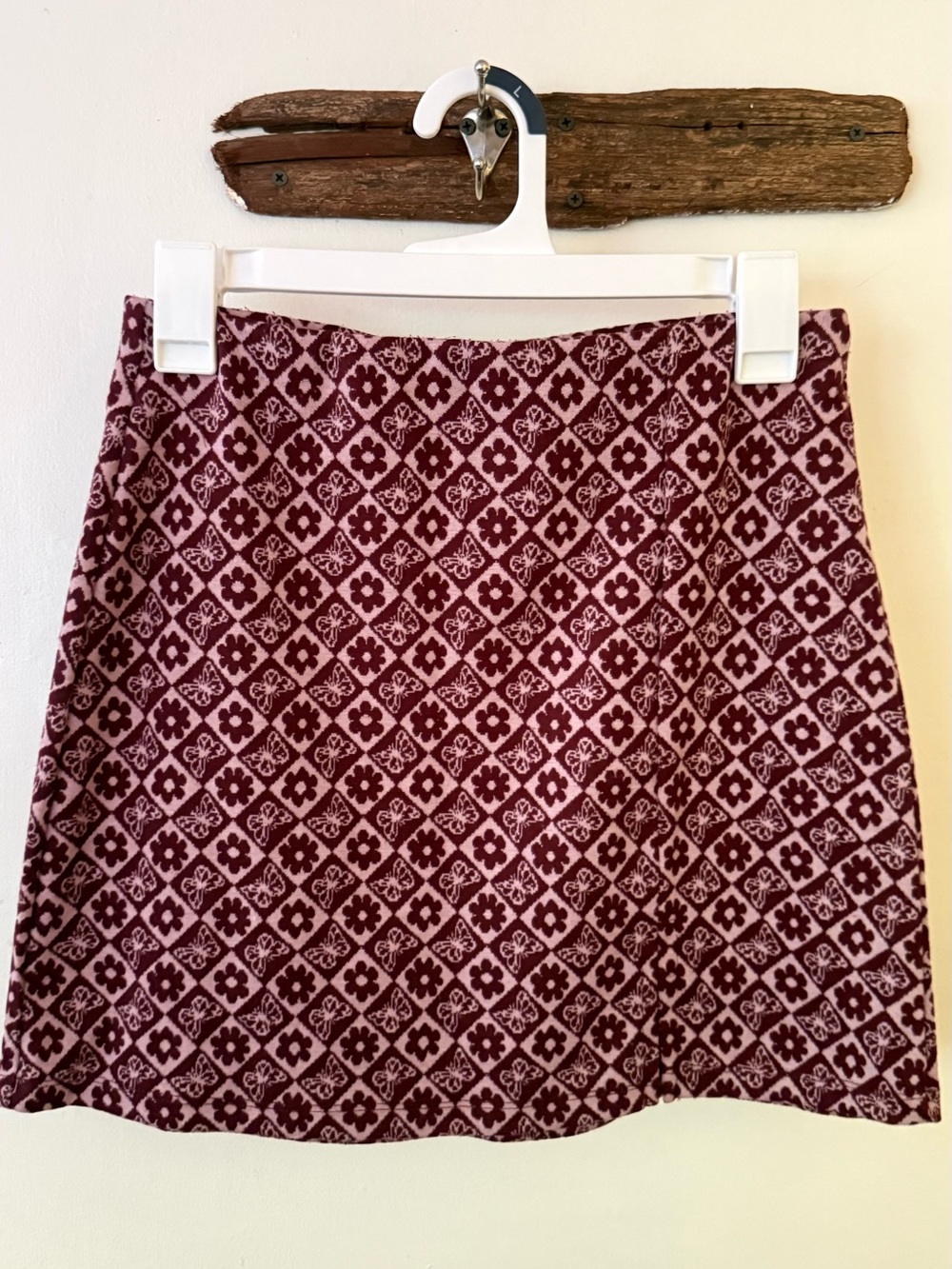 Hippie Rose Burgundy and Light Pink A-Line Skirt